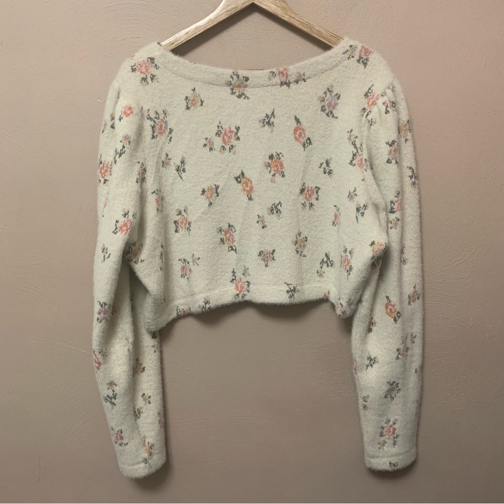 Daily Practice by Anthropologie Floral Printed Cropped Sweater Cream Pink XL - Picture 5 of 7